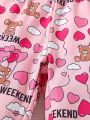 SHEIN Kids SUNSHNE Little Girls' Cute Heart, Balloon, Bear Pattern Printed Sweatpants For Spring And Autumn