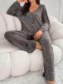 Women'S Ribbed Long Sleeve And Pants Homewear Set