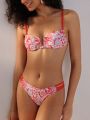 SHEIN Swim BohoFeel V-Neck Halter Paisley Print Bikini Swimwear Set