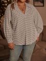 SHEIN CURVE+ Plus Size Random Printed Long Sleeve Blouse