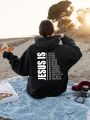 Hooded Sweatshirt With Printed Text Design