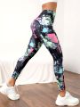 Yoga Funny Tie Dye Yoga Leggings Top-stitch M-shaped Seam Booty Sculpt Wide Waistband Athletic Leggings