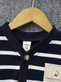 Baby Boy Striped Print Flap Pocket Jacket & Pants