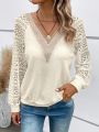 Contrast Lace Raglan Sleeve Sweatshirt