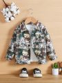 SHEIN Baby Boy Casual Retro Daily Cute Fun Bear Pattern Printed Lapel Long-sleeved Coat Suitable For Going Out In Autumn And Winter