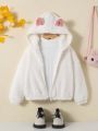 SHEIN Young Girl 3D Ears Design Hooded Fleece Jacket