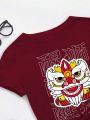 Plus Size Dragon And Chinese Characters Print T-shirt