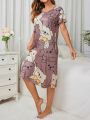 Cartoon Print Short Sleeve Sleep Dress