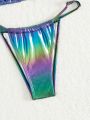 SHEIN Swim SXY Reflective Halter Neck Mini Triangle Cup Swimsuit Set