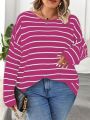 SHEIN Essnce Plus Striped Pattern Drop Shoulder Sweater