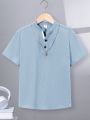 SHEIN Tween Boys' Casual Comfortable Button-Front Short Sleeve Shirt