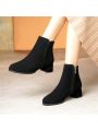 Women's Black Simple Side Zipper Thick Bottom High Heel Boots