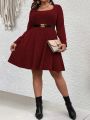 SHEIN CURVE+ Plus Size Women's Ribbed Long Sleeve Bodycon Dress