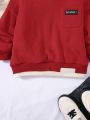 SHEIN Little Boys' Casual Loose Fit Round Neck Sweatshirt With Colorblock Design And 2 in 1