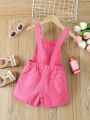 Toddler Girls' Soft Washed Denim Pink Romper For Casual Wear