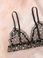 Ditsy Floral Embroidery Mesh Bow Front Lingerie Set