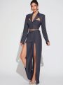 Storm Apparel Cut Out Crop Blazer & Split Pants Set