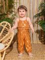 Baby Girl'S Simple Summer Jumpsuit With Foiled Floral Print Halter Neck Design