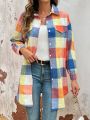 SHEIN VCAY Women's Regular Fit Color Block Plaid Jacket (with Random Printed Cut)