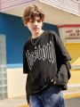 SHEIN Boys' Casual Letter Print Pattern Sleeves Ripped 2 In 1 Pullover Knitted T-Shirt