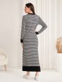 SHEIN Mulvari Women's Striped Sweater Dress With Split Hem