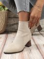 Women's European And American Retro Street Champagne Suede High Heel Short Boots