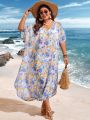 SHEIN Swim Vcay Plus Size Women's Beachwear Romantic Floral Print Cover-Up Dress