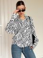 SHEIN Essnce Ladies' Striped Print Pullover Shirt