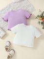 SHEIN Kids EVRYDAY Toddler Girls' Simple Cute Short Sleeve T-Shirt With Wrinkles - 2pcs/Set