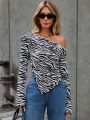 SHEIN Essnce Zebra Striped Irregular Hem Long Sleeve T-Shirt