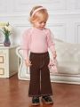 SHEIN Baby Girls' Elastic Waist Flared Pants With Exposed Seams