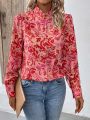 Floral Print Ruffle Hem Trim Decor Shirt