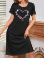 Ladies' Short Sleeve Sleep Dress With Heart Pattern