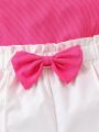 SHEIN Kids EVRYDAY Tween Girls Vest With Bow Decoration And Shorts Set