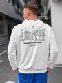 Manfinity Hypemode Men's Plus Size Knitted Hoodie With Slogan Print, Casual