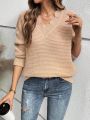 SHEIN Frenchy Knitted Sweater With Scallop Edge Detail And Drop Shoulder Sleeves