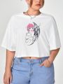 Cindy Amano Plus Figure Graphic Drop Shoulder Crop Tee