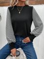 Women's Patchwork Striped Long-sleeved T-shirt