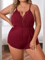 Plus Contrast Lace Backless Cami Sleep Romper