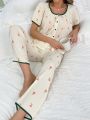 Floral Print Contrast Binding PJ Set