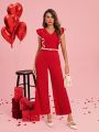 SHEIN Clasi Women Valentine's Day Flounce Wide Leg Jumpsuit