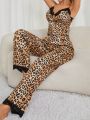 Ladies' Leopard Print Patchwork Lace Pajama Set