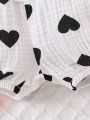 Baby Girls' Comfortable Breathable Black Shorts With Heart Print For Summer