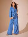 Batwing Sleeve Ruched Belted Denim Jumpsuit