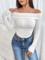 SHEIN PETITE Women's Off Shoulder T-shirt