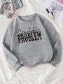 Plus Size Women's Letter Printed Sweatshirt With Drop Shoulder Design