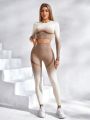 Yoga Trendy Women'S Ombre Long Sleeve Top & Legging Workout Set