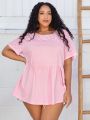 SHEIN CURVE+ Plus Size Solid Color Hollow Out Embroidered Patchwork T-Shirt