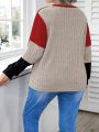 SHEIN Essnce Women's Plus Size Color Block Half Zipper Front Sweatshirt