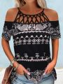 Women'S Geometric Pattern Off-Shoulder Hollow Out Blouse